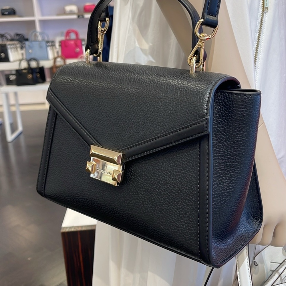 Michael Kors Whitney Medium Leather Flap Satchel Shoulder Crossbody Bag 
Black - Picture 14 of 16